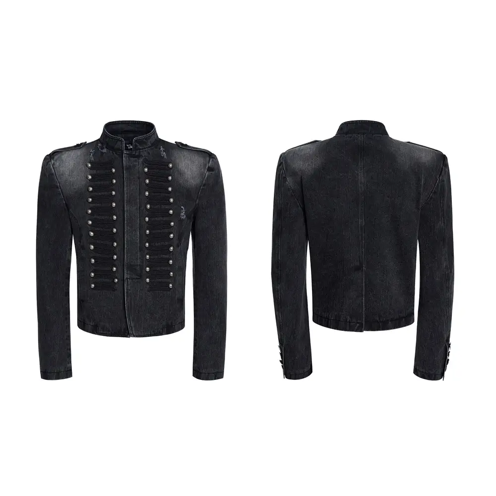 Retro Court-Style Stand-Up Collar Denim Jacket For Men