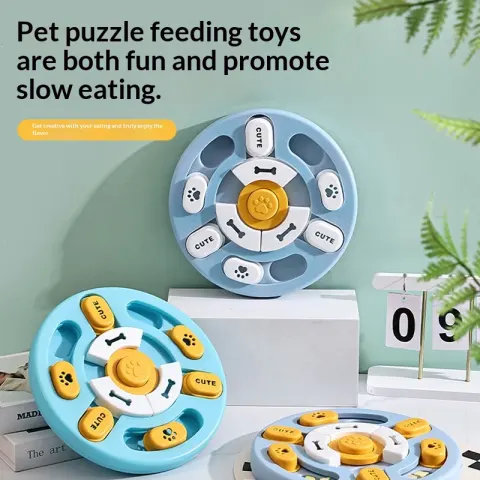 Pet Round Sounding Puzzle Toy in Blue and Yellow