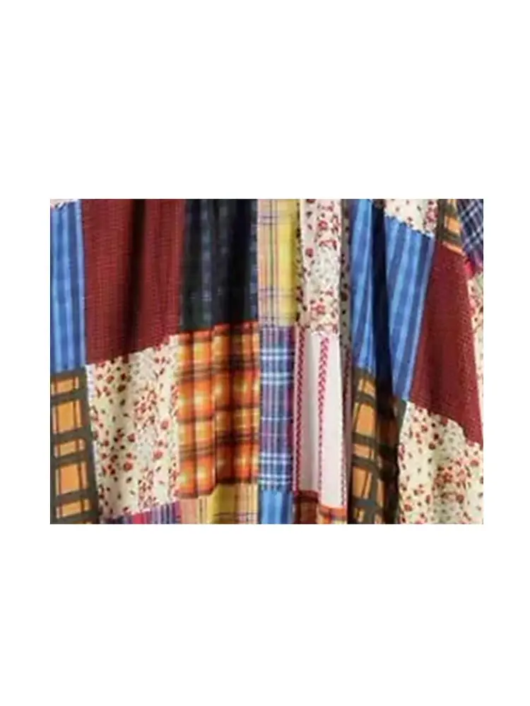 Colorful Plaid High-Waist Patchwork Maxi Skirt