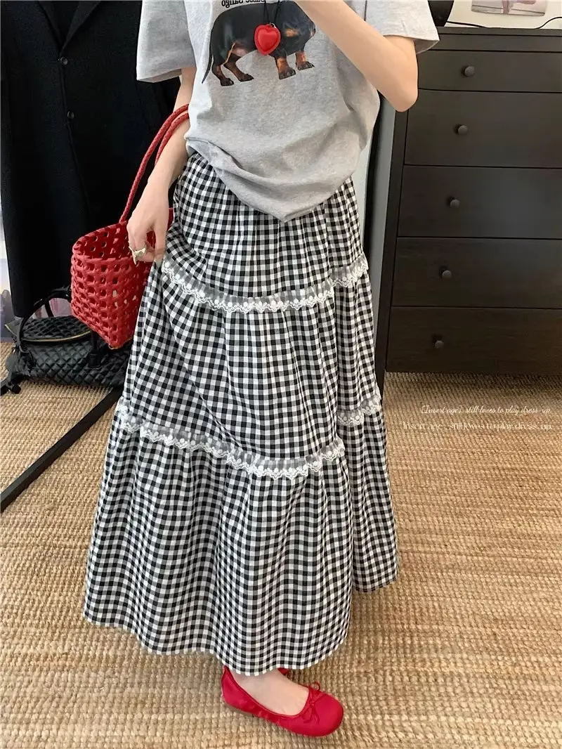 Fresh And Sweet Blue Plaid Cake Skirt