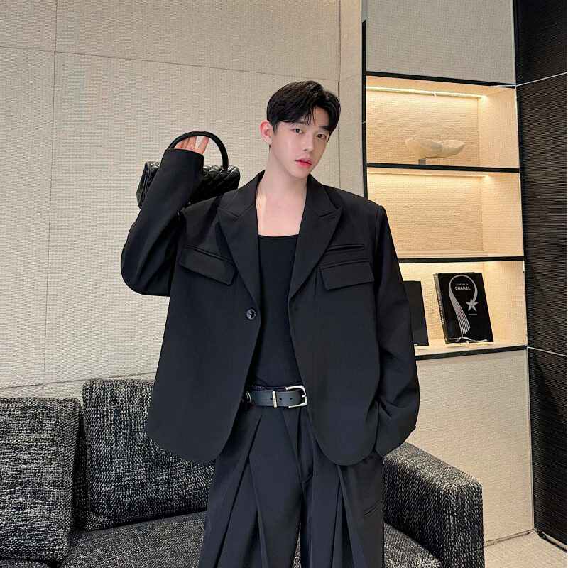 Men's Drapey Pleated Wide-Leg Pants Long Pants Two-Piece Set