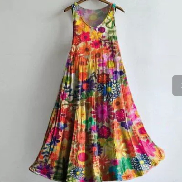 Summer Sleeveless Printed All-Match Casual Womens V-Neck Dress