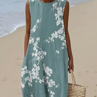 Sleeveless Casual Printed Dress Slim Fit