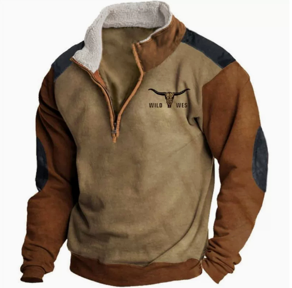 Men's Long-sleeve Stand-up Collar Half-zip Hoodie With Fleece Lining At The Neck