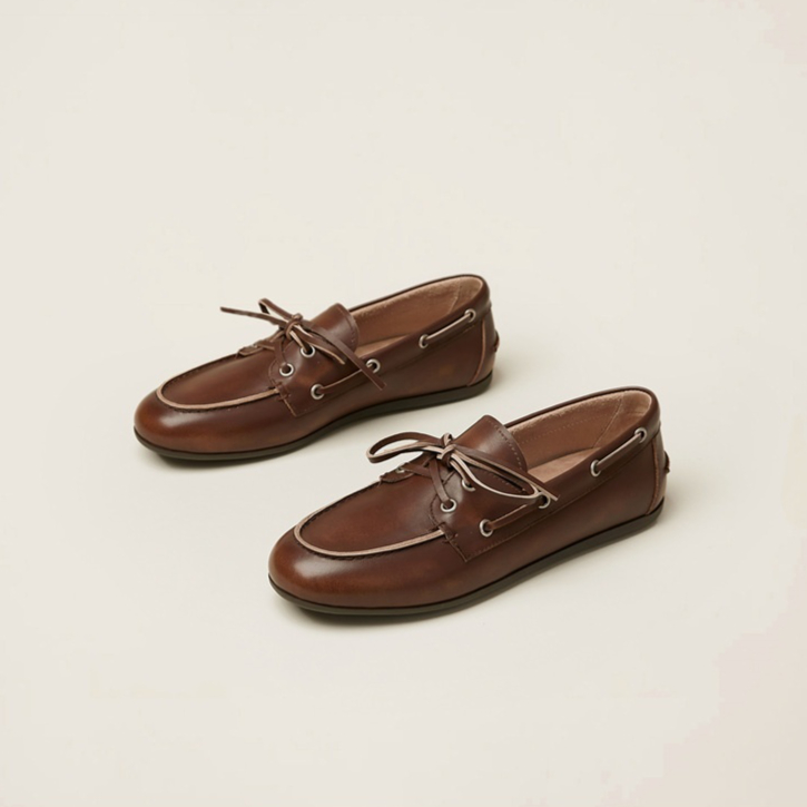 Two Tone Flat Laced Loafers Small Size Leather Shoes