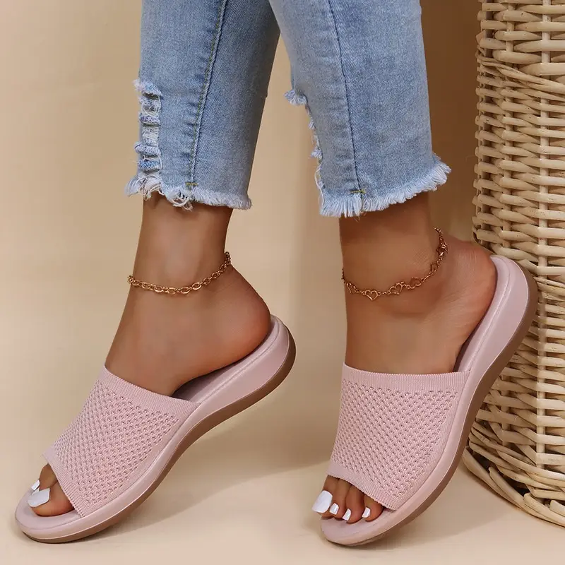 Knitted Thick-Soled Plus-Size Womens Flat Slippers