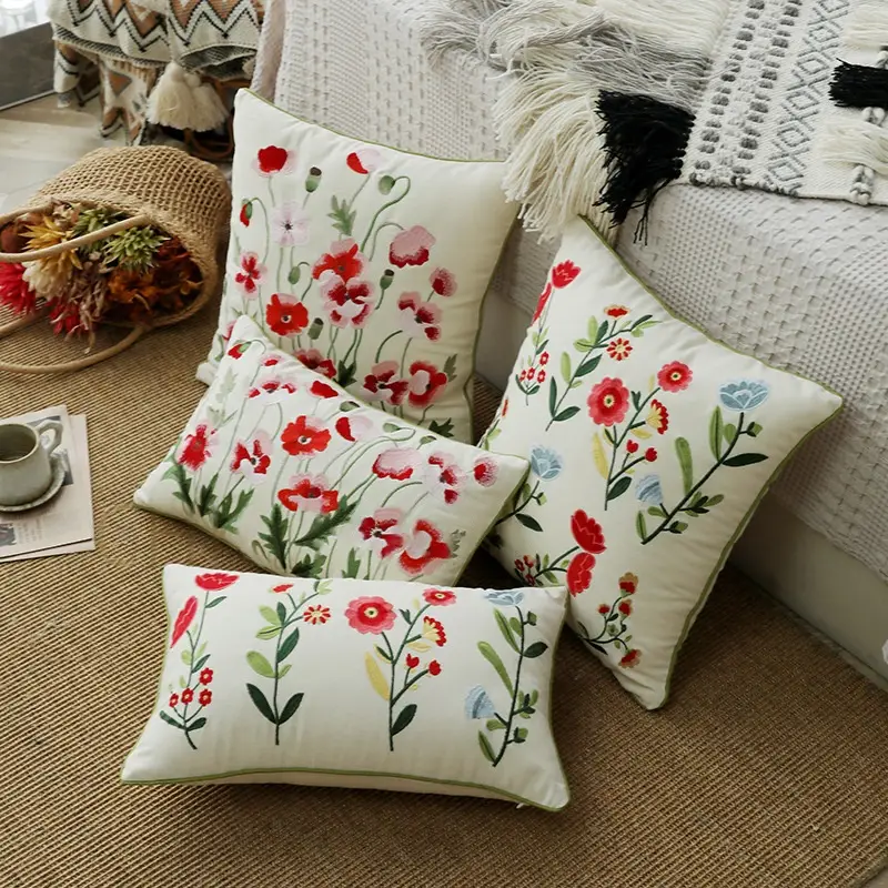 Embroidered Floral Trim Sofabedroom Throw Pillow