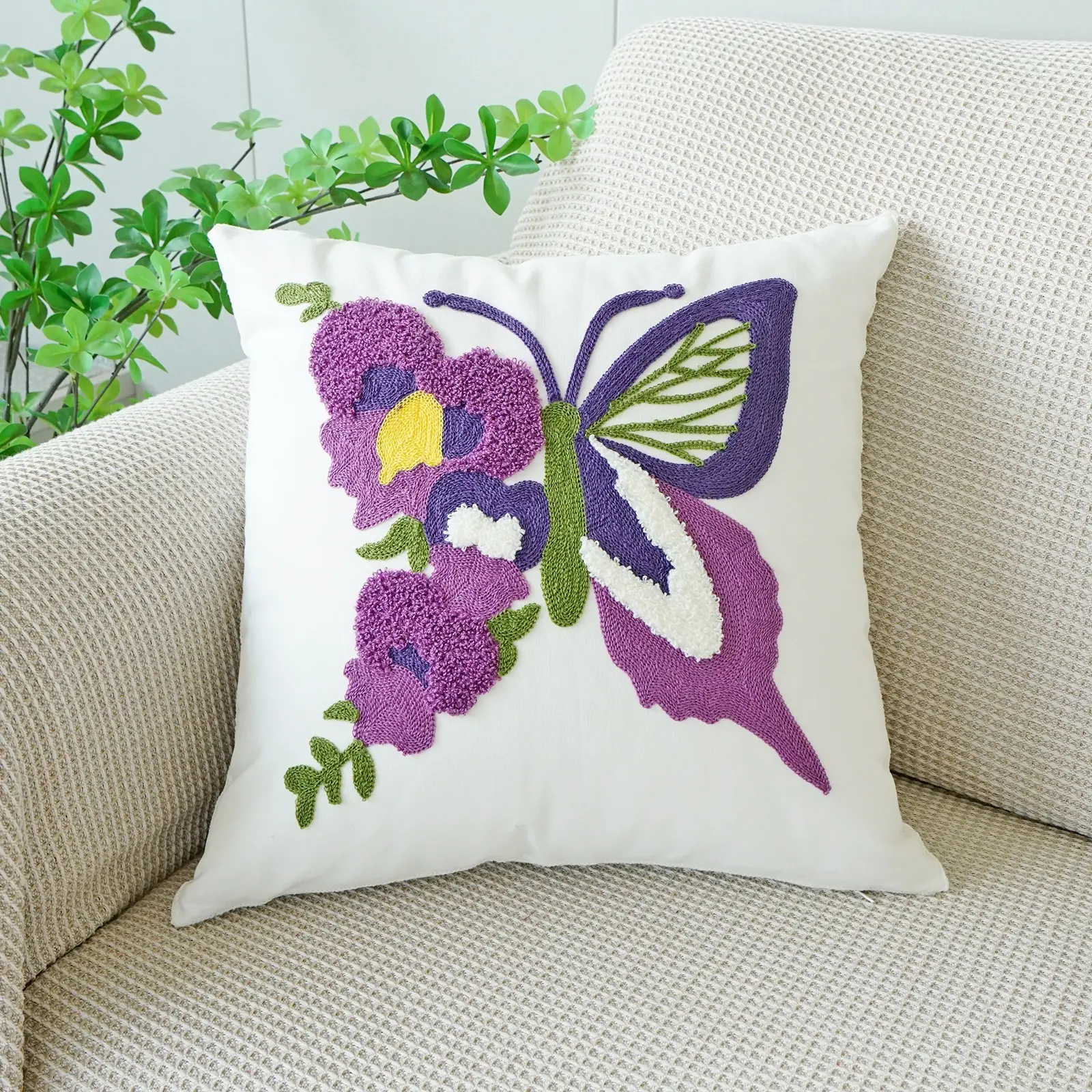 Pastoral-style Embroidered Floral Cushion For Living Room Sofa