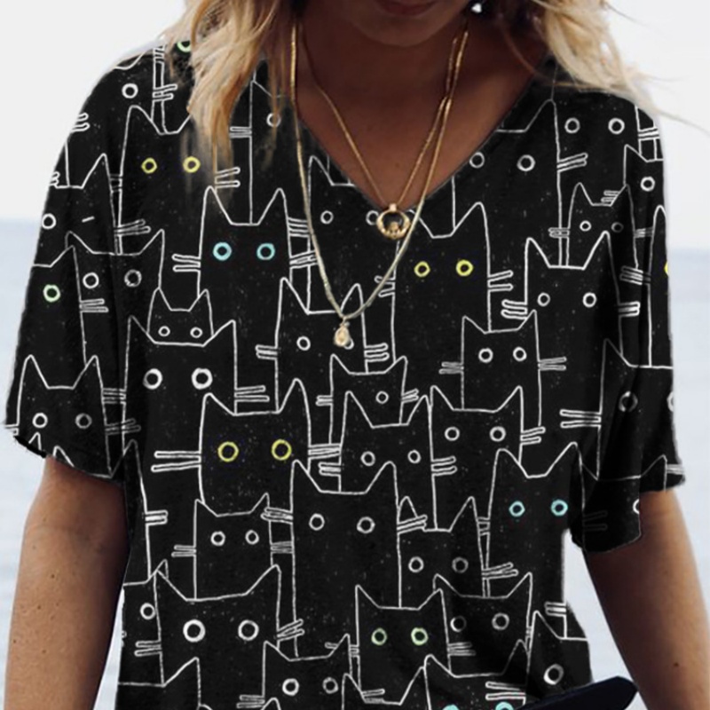 Summer Sexy V-Neck Short-Sleeve Cartoon Animal Print