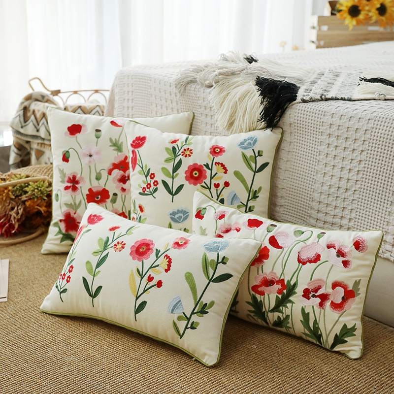 Embroidered Floral Trim Sofabedroom Throw Pillow