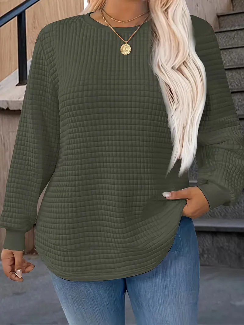 E005 Waffle-knit Crewneck Sweatshirt For Women 23 1b0b1f68 0767 4945 800c 9b144fac51ef