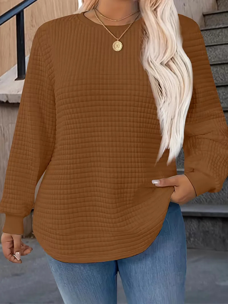 E005 Waffle-knit Crewneck Sweatshirt For Women 24 28f36224 9b16 4b81 901b 050148f6e68e