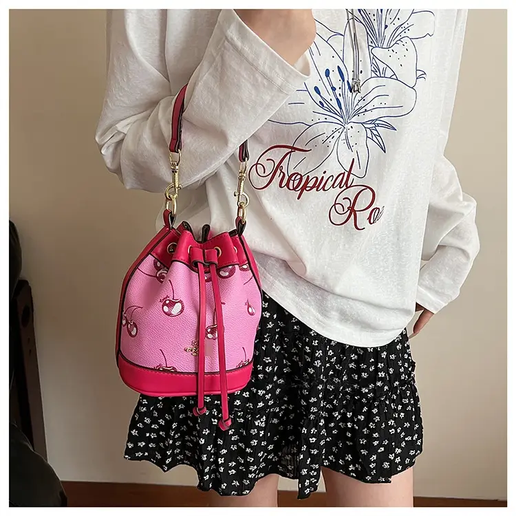 Retro Drawstring Bucket Bag Womens Fashion Trend