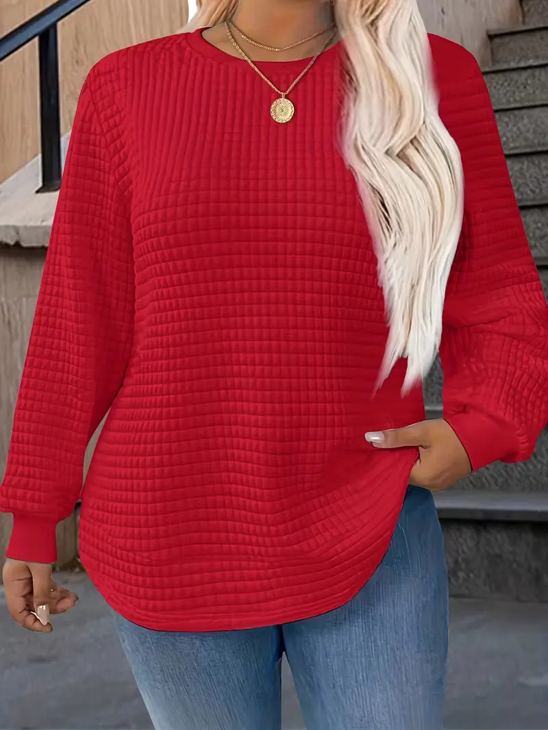 E005 Waffle-knit Crewneck Sweatshirt For Women 26 a5188277 159e 40f6 9228 13b4062b4093