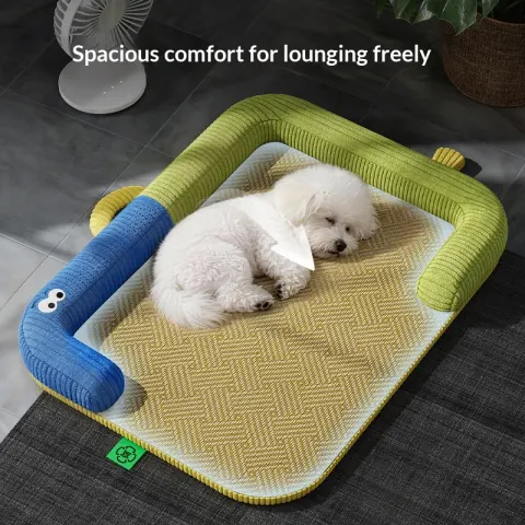 Pet Cooling Mat Rattan Weave Mat Non-Slip Cushion Color-Block