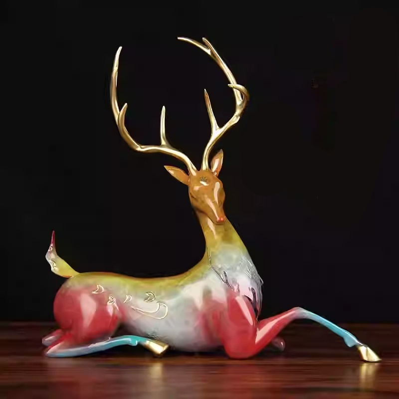 Painted Bronze Nine-Color Deer Standing Resting And Lying Decorative Ornaments