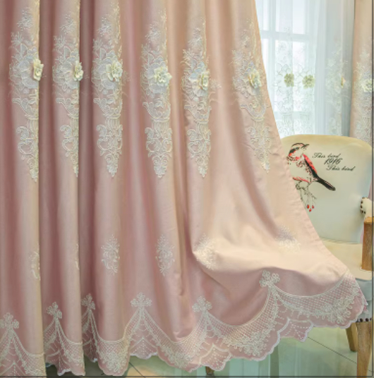 Embroidered Curtain With Relief Design Blackout And Thickened Floor-length Curtain
