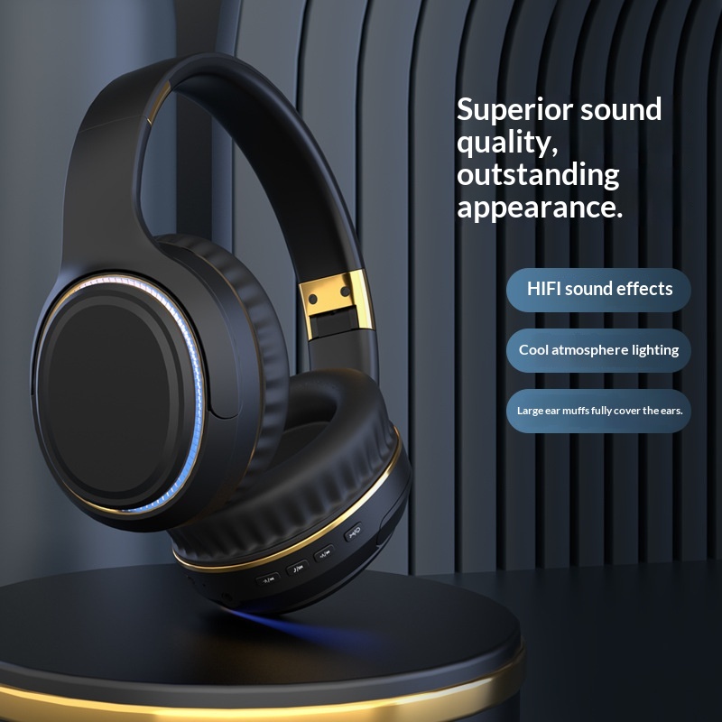 Stereo Bluetooth Headset With Heavy Bass And Colorful Lights For Sports