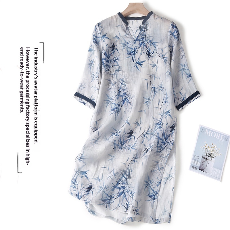 Commuter-style Loose Top For Women Cotton-linen Slimming Tea Gown