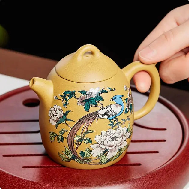 Purple Clay Teapot Hand-Painted Qin Weight Kung Fu Tea Set