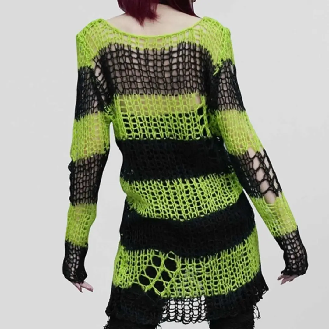 Women's Striped Cut-Out Hollow Mid-Length Sweater