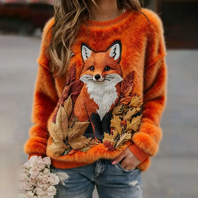 Printed Women's Flannel Crewneck Sweatshirt For FallWinter
