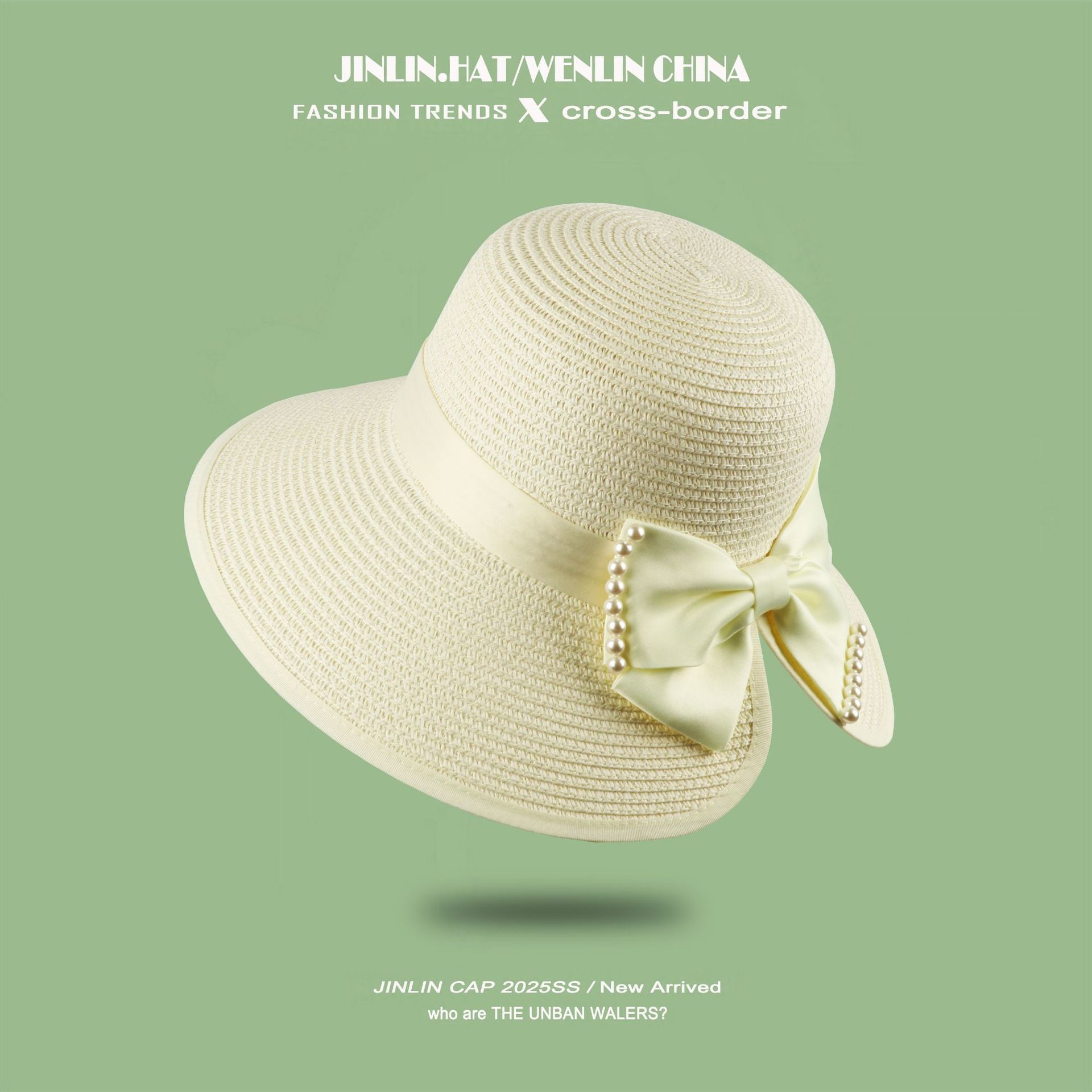 Split-front Straw Hat With Pearl Trim Korean Style Sun-protective