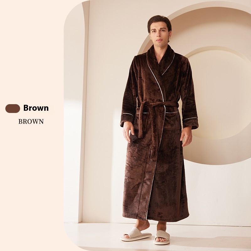 Extended Autumn And Winter Coral Fleece Bathrobe