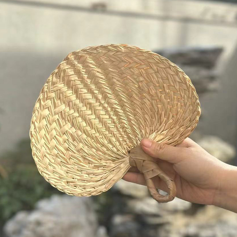 Hand Woven Summer Hand Cranked Palm Leaf Large Fan