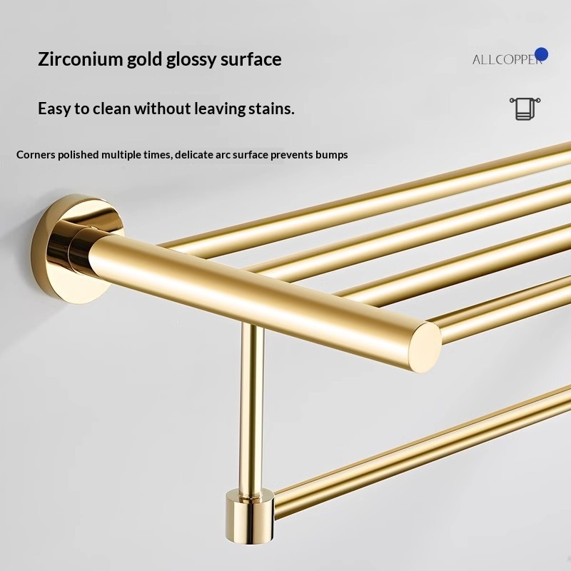 All-copper Bathroom Towel Rack Single-bar And Double-bar Designs 3