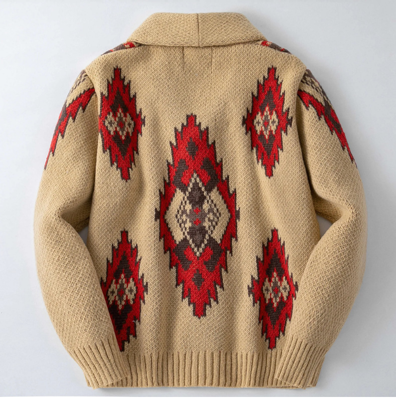 Warm Jacquard Knit Men’s Sweater for Workwear - Khaki Warm Jacquard Knit Men’s Sweater for Workwear - Khaki