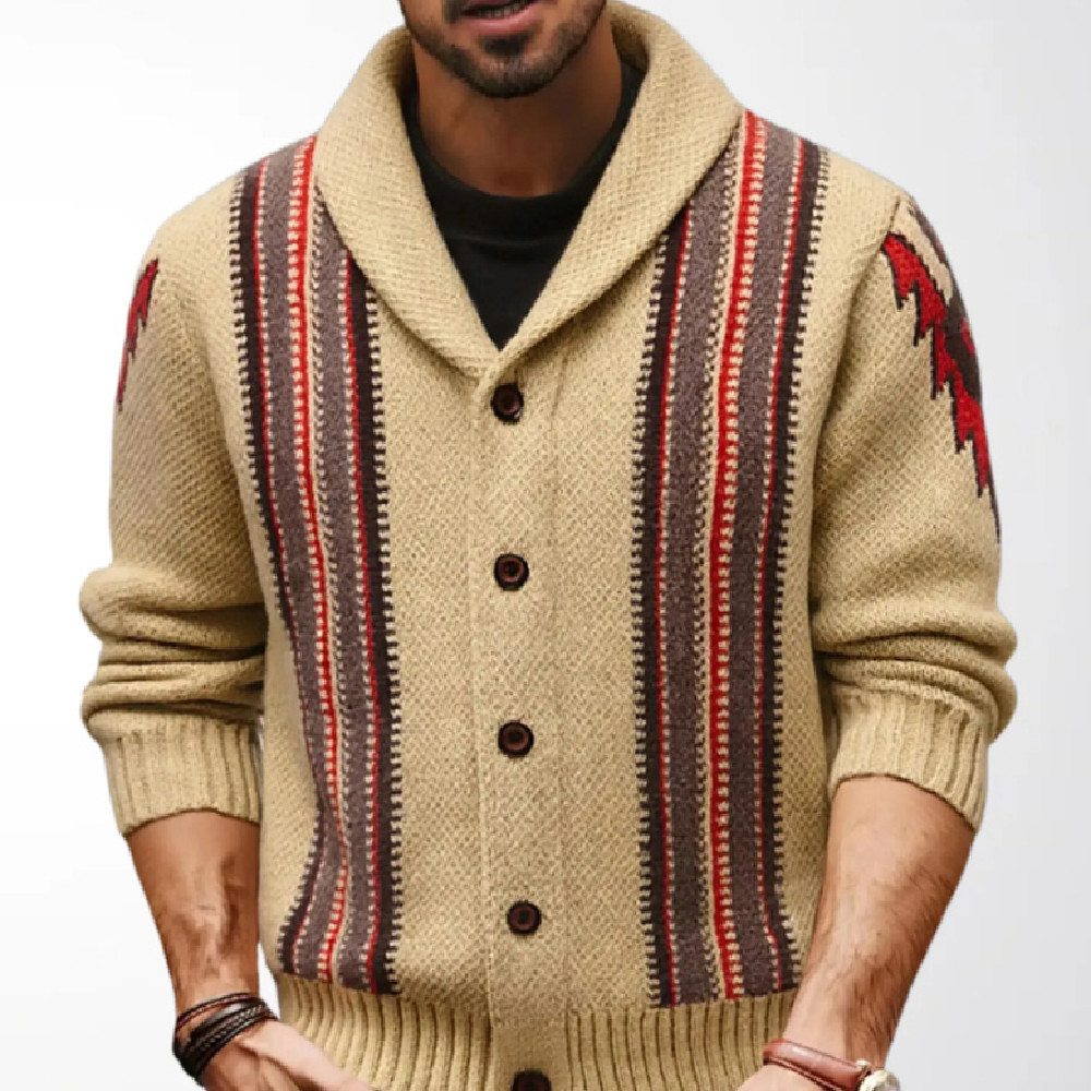 Warm Jacquard Knit Men’s Sweater for Workwear - Khaki Warm Jacquard Knit Men’s Sweater for Workwear - Khaki