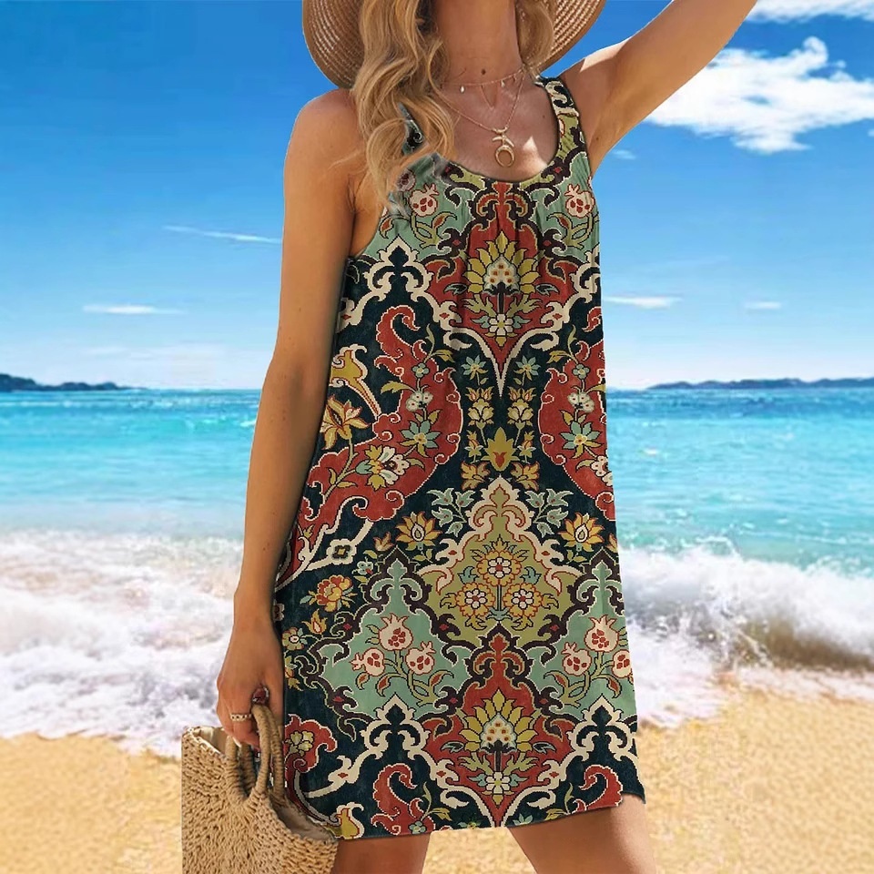 Strap Dress Resort Style With A Wide Flared Hem