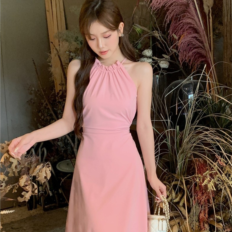 Beach Style Hollow Out Halter Strap Dress With A Waist Cutout