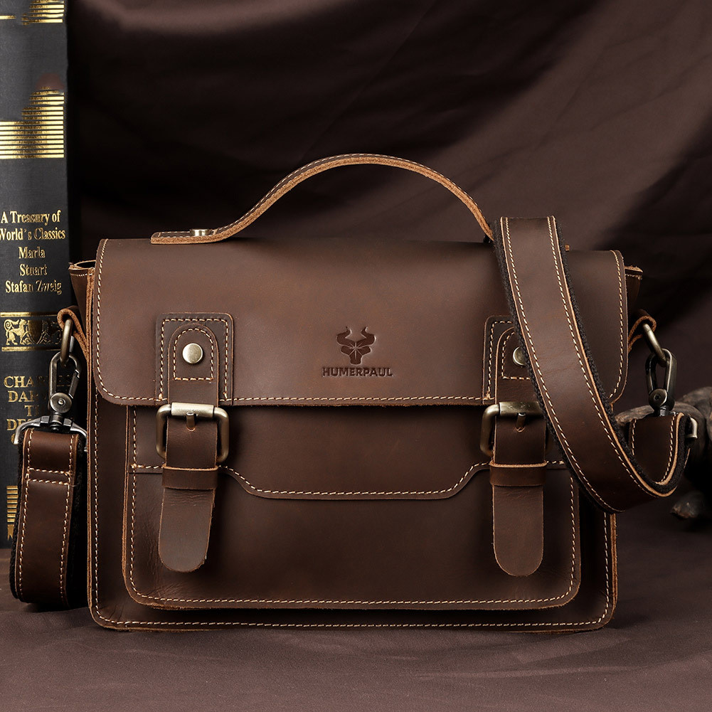 Crazy Horse Leather Crossbody Bag For Men