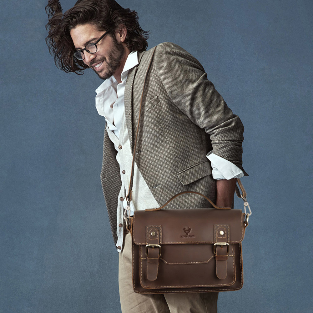 Crazy Horse Leather Crossbody Bag For Men