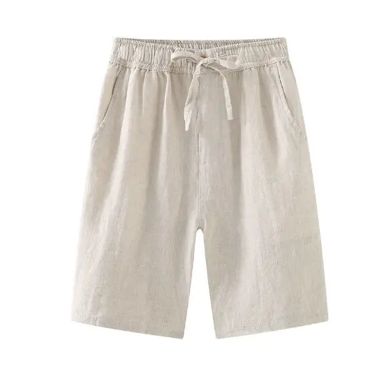 Linen Shorts Men's Casual Loose Cropped Pants