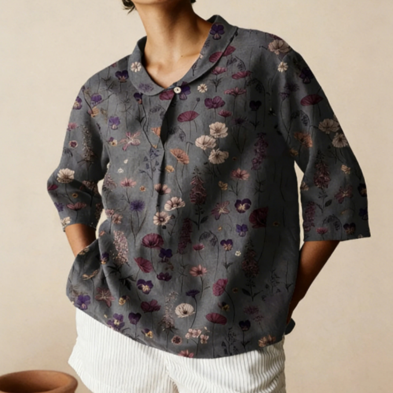 Purple Wildflower Print Peter Pan Collar Blouse