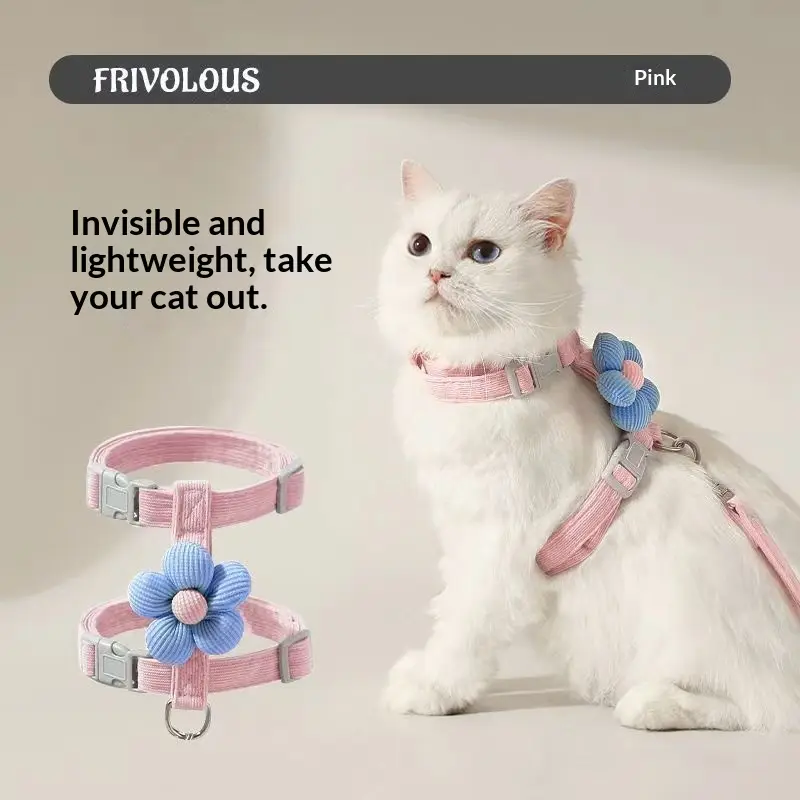 Cat Cartoon Leash For Outdoor Use With I-shaped Adjuster To Prevent Escape