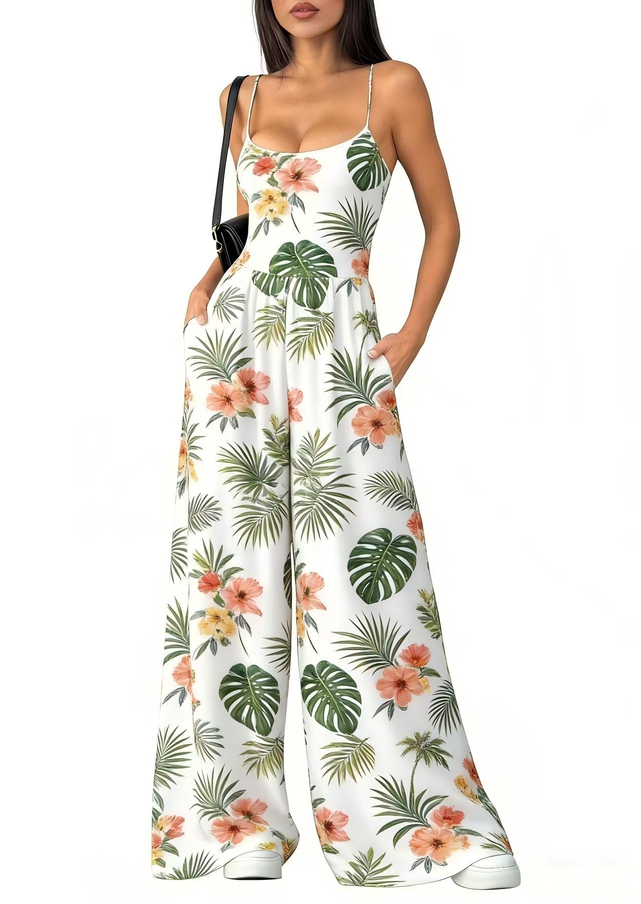 Women's Sexy Backless Strappy Printed Jumpsuit