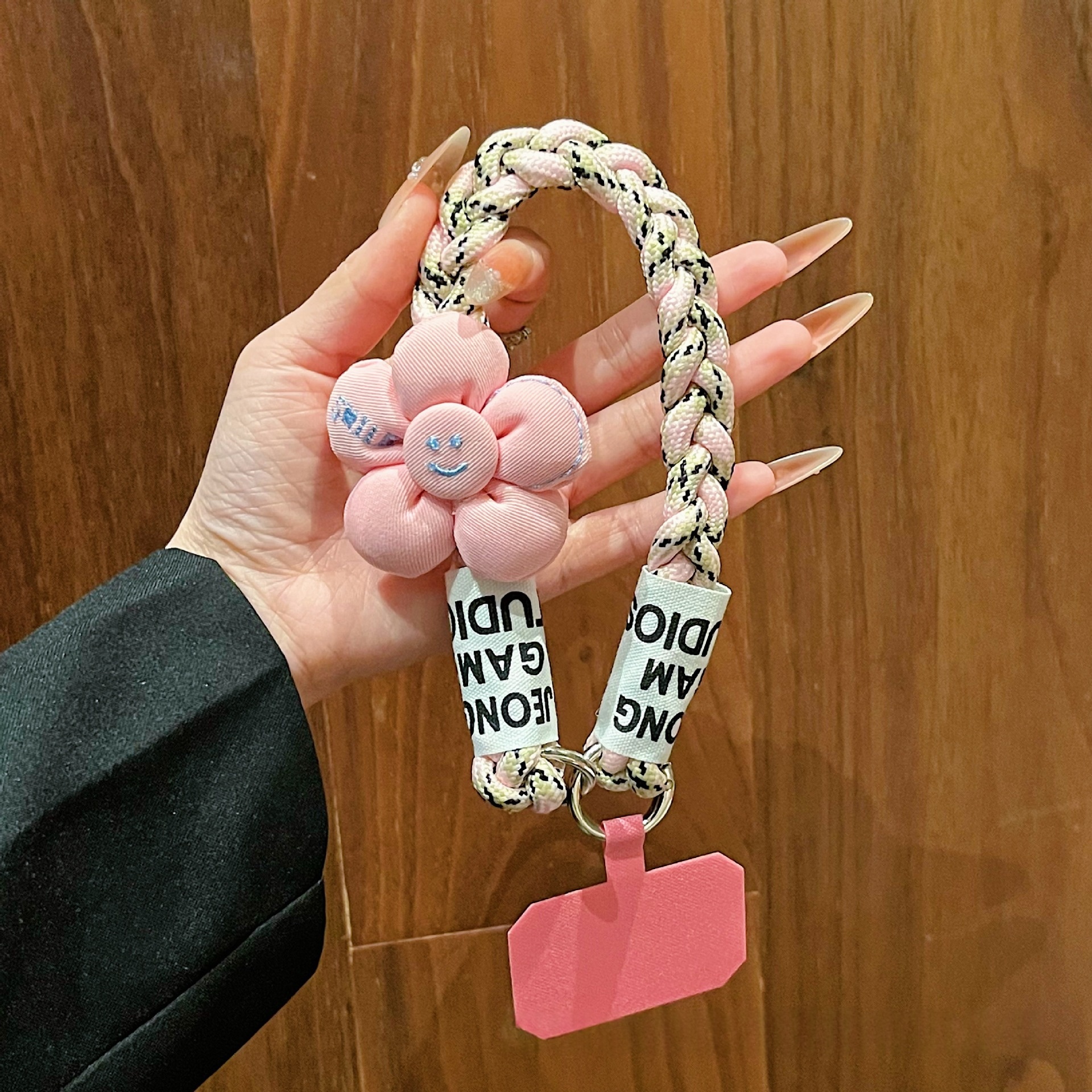 Short Floral-patterned Hemp-cord Phone Case Lanyard With Buttons Anti-loss Phone Strap