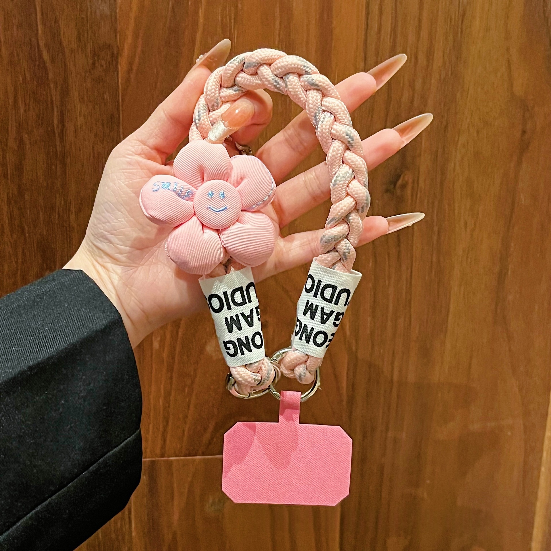 Short Floral-patterned Hemp-cord Phone Case Lanyard With Buttons Anti-loss Phone Strap