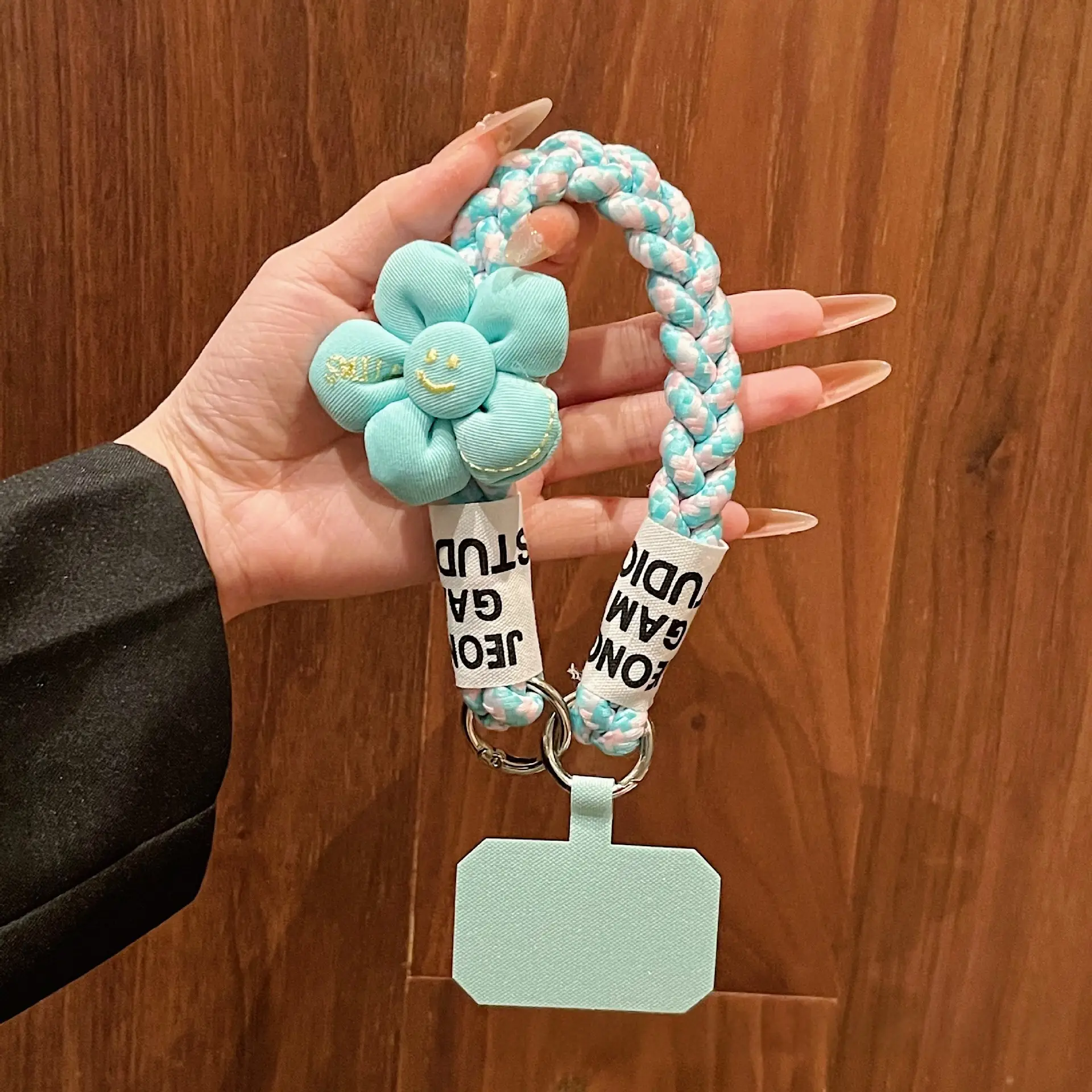 Short Floral-patterned Hemp-cord Phone Case Lanyard With Buttons Anti-loss Phone Strap