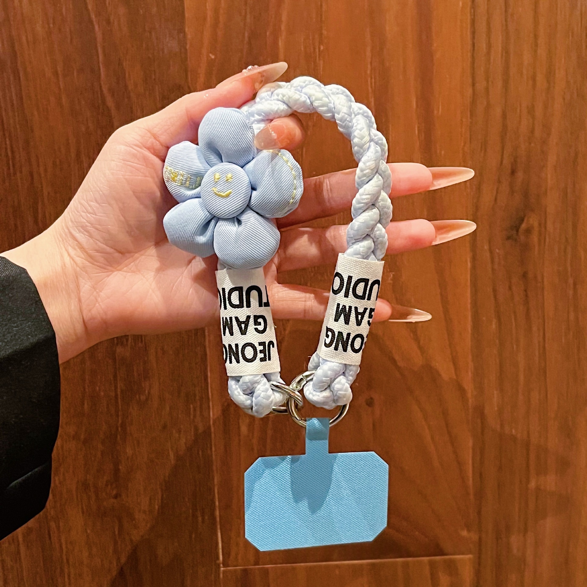 Short Floral-patterned Hemp-cord Phone Case Lanyard With Buttons Anti-loss Phone Strap