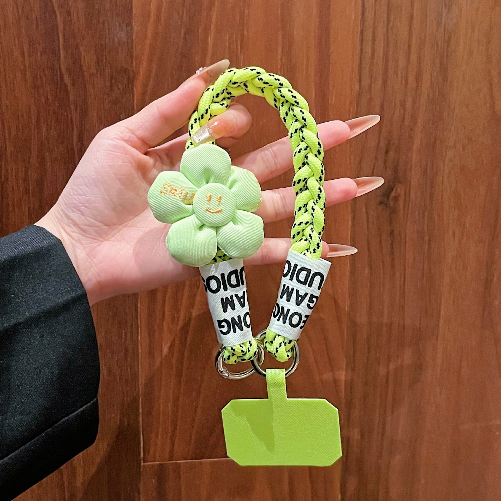 Short Floral-patterned Hemp-cord Phone Case Lanyard With Buttons Anti-loss Phone Strap