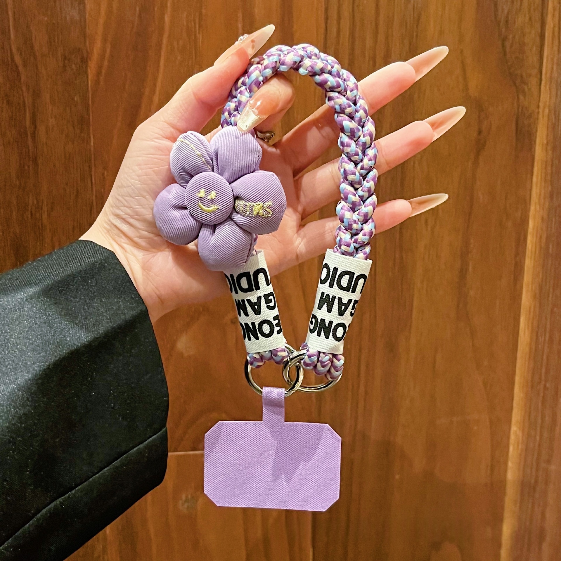 Short Floral-patterned Hemp-cord Phone Case Lanyard With Buttons Anti-loss Phone Strap