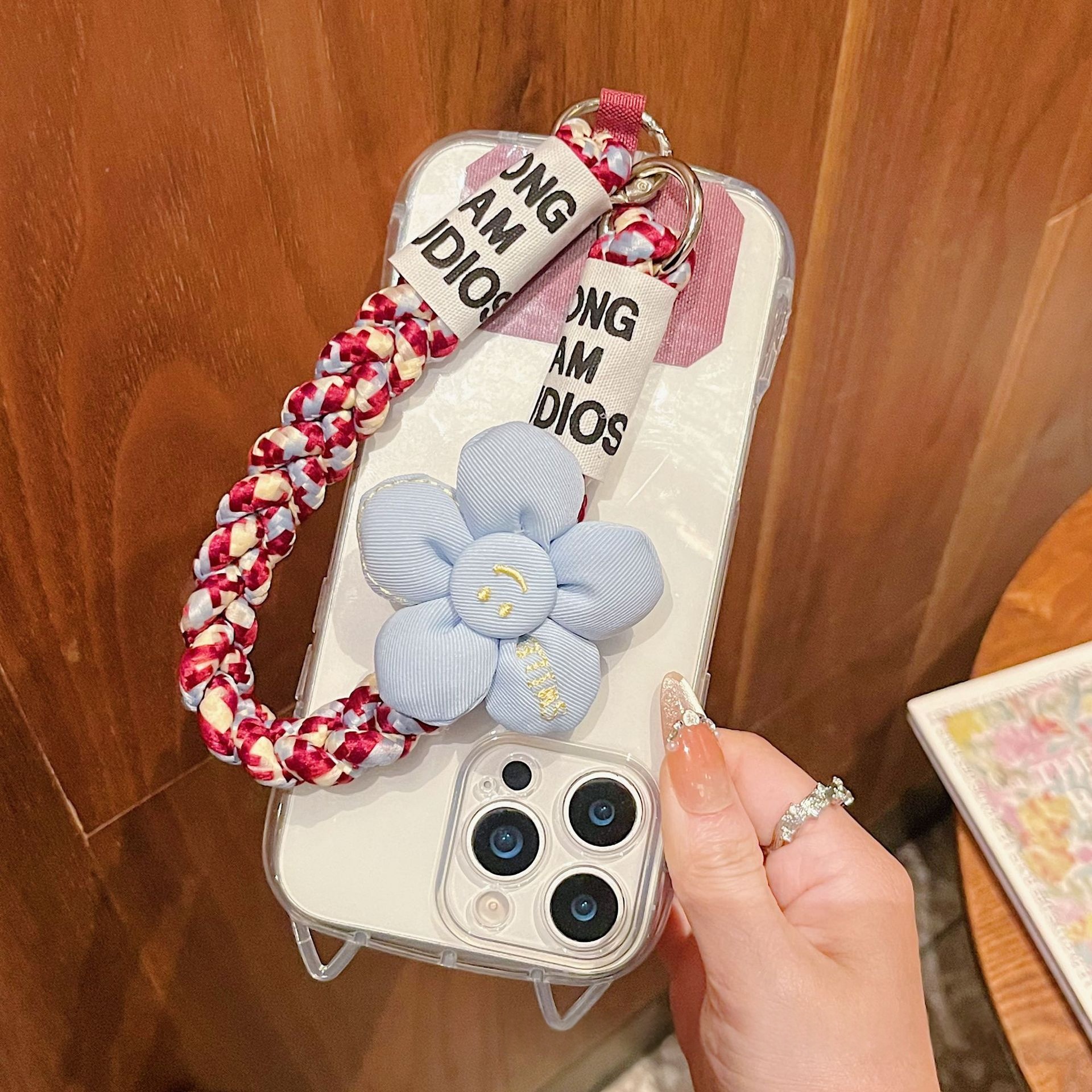 Short Floral-patterned Hemp-cord Phone Case Lanyard With Buttons Anti-loss Phone Strap