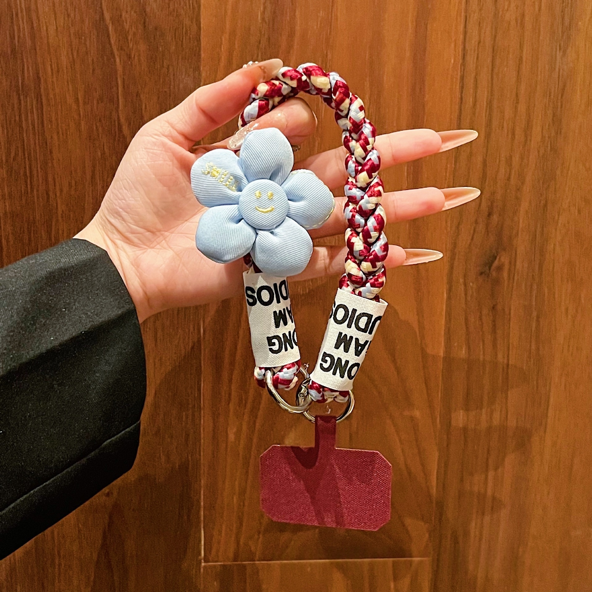 Short Floral-patterned Hemp-cord Phone Case Lanyard With Buttons Anti-loss Phone Strap