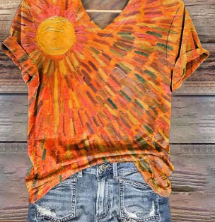 Creative 3D Digital Printing Loose Casual Women’s V-neck T-shirt