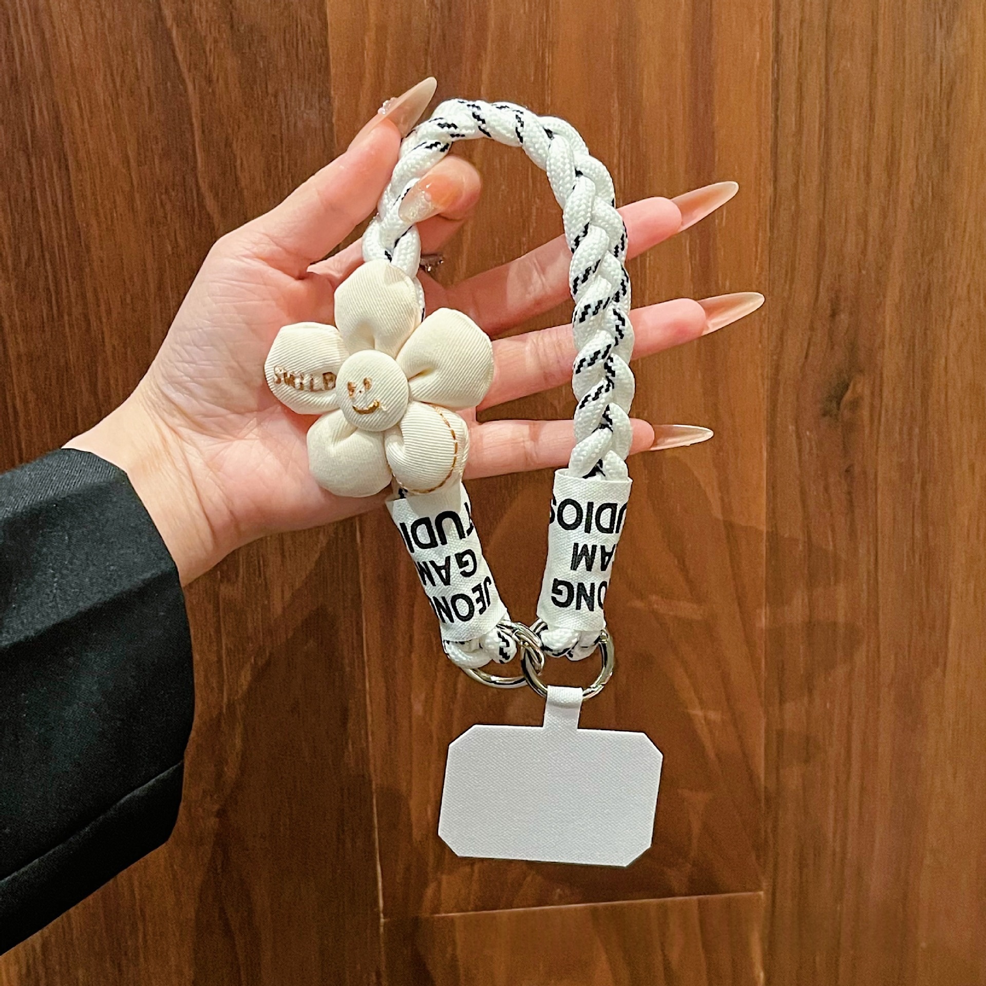 Short Floral-patterned Hemp-cord Phone Case Lanyard With Buttons Anti-loss Phone Strap